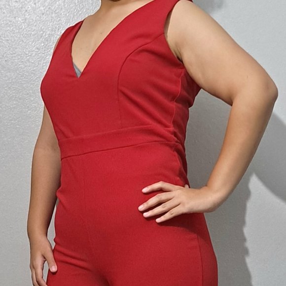 Passion Red Sleeveless Women’s Jumpsuit – Plus – 2X & 3X - Picture 4 of 8